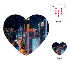 High Rise Buildings With Lights Playing Cards Single Design (heart) by Pakrebo