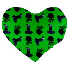 Gothic Girl Rose Green Pattern Large 19  Premium Heart Shape Cushions by snowwhitegirl