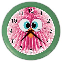 Bird Fluffy Animal Cute Feather Pink Color Wall Clock by Sudhe