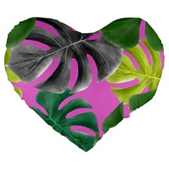 Tropical Greens Leaves Design Large 19  Premium Flano Heart Shape Cushions by Simbadda