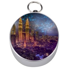 City Lights Skyline Buildings Silver Compasses by Wegoenart