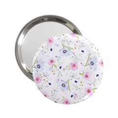 Pink Blue Flowers Pattern                        2 25  Handbag Mirror by LalyLauraFLM