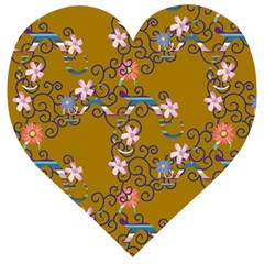 Textile Flowers Pattern Wooden Puzzle Heart by HermanTelo