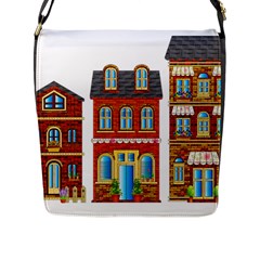 City Buildings Brick Architecture Flap Closure Messenger Bag (l) by Simbadda