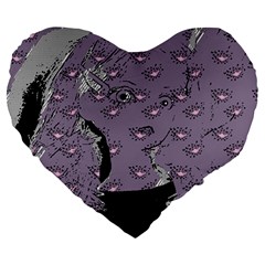 Wide Eyed Girl Grey Lilac Large 19  Premium Heart Shape Cushions by snowwhitegirl