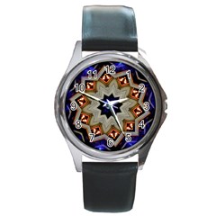 Background Mandala Star Round Metal Watch by Mariart