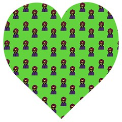 Nerdy 60s  Girl Pattern Green Wooden Puzzle Heart by snowwhitegirl