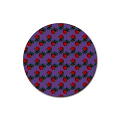 Red Roses Purple Vintage Rubber Round Coaster (4 Pack)  by snowwhitegirl