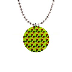 Red Roses Lime Green 1  Button Necklace by snowwhitegirl