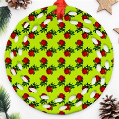 Red Roses Lime Green Ornament (round Filigree) by snowwhitegirl