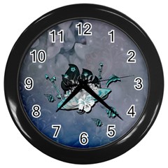 Sport, Surfboard With Flowers And Fish Wall Clock (black) by FantasyWorld7