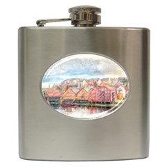 Architecture City Buildings River Hip Flask (6 Oz) by Simbadda