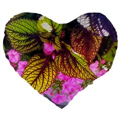 Coleus & Petunia Large 19  Premium Flano Heart Shape Cushions by Riverwoman