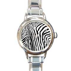 Vector Zebra Stripes Seamless Pattern Round Italian Charm Watch by Vaneshart