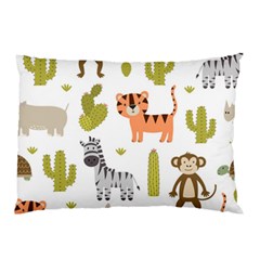 Cute Safari Animals Seamless Pattern Pillow Case by Vaneshart