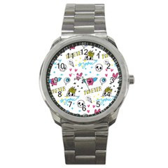 Emo Teens Doodle Seamless Sport Metal Watch by Vaneshart