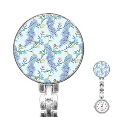 Beautiful Peacock Seamless Pattern Stainless Steel Nurses Watch by Vaneshart