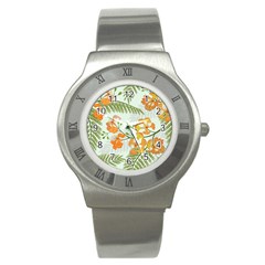 Peacock Flower Seamless Pattern Stainless Steel Watch by Vaneshart