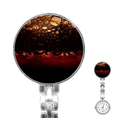 Water Drops Bubbles Macro Close Up Brown Stainless Steel Nurses Watch by Vaneshart