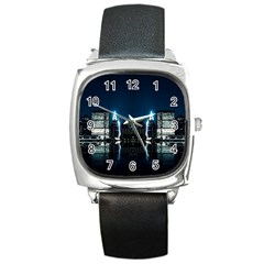 Night City Landscape Square Metal Watch by Vaneshart