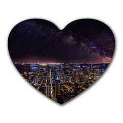 Light Sky Skyline Night Star Milky Way Cosmos Spiral City Skyscraper Urban Cityscape Dark San Franci Heart Mousepads by Vaneshart