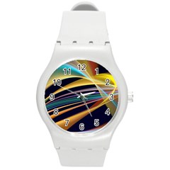 Lines Stripes Colorful Abstract Background Color Round Plastic Sport Watch (m) by Vaneshart