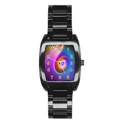 3d Abstract Fractal Bright Stainless Steel Barrel Watch by Vaneshart