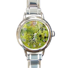 Abstract Spots Lines Green Round Italian Charm Watch by Vaneshart