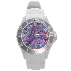 Stains Circles Watercolor Colorful Abstract Round Plastic Sport Watch (l) by Vaneshart