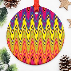 Retro Colorful Waves Background Ornament (round) by Vaneshart