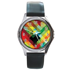 Pattern Colorful Geometry Abstract Wallpaper Round Metal Watch by Vaneshart