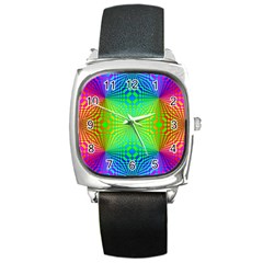 Pattern Colorful Abstract Square Metal Watch by Vaneshart