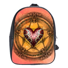 Awesome Heart On A Pentagram With Skulls School Bag (large) by FantasyWorld7