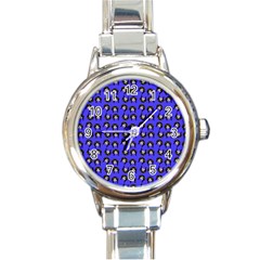 Retro Girl Daisy Chain Pattern Blue Round Italian Charm Watch by snowwhitegirl