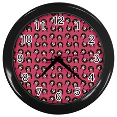 Retro Girl Daisy Chain Pattern Pink Wall Clock (black) by snowwhitegirl