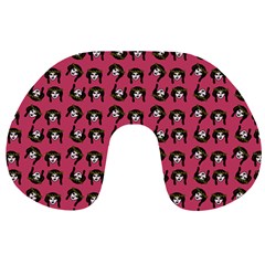 Retro Girl Daisy Chain Pattern Pink Travel Neck Pillow by snowwhitegirl