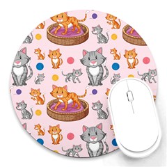 Cat Seamless Pattern Round Mousepads by Vaneshart