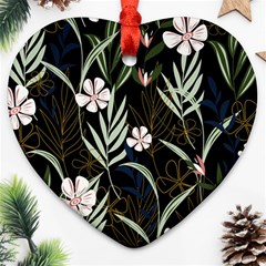 Trending Abstract Seamless Pattern With Colorful Tropical Leaves Plants Black Background Heart Ornament (two Sides) by Vaneshart