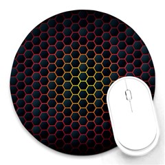 Dark Hexagon With Light Fire Background Round Mousepads by Vaneshart