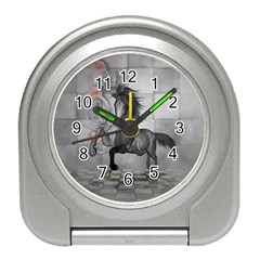 Wonderful Black And White Horse Travel Alarm Clock by FantasyWorld7