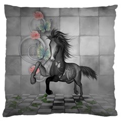 Wonderful Black And White Horse Large Flano Cushion Case (two Sides) by FantasyWorld7