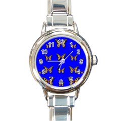 Butterfly Pattern Blue Insects Round Italian Charm Watch by Vaneshart