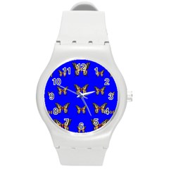 Butterfly Pattern Blue Insects Round Plastic Sport Watch (m) by Vaneshart