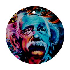 Albert Einstein Retro Wall Graffiti Blue Pink Orange Modern Urban Art Grunge Ornament (round) by snek