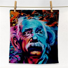 Albert Einstein Retro Wall Graffiti Blue Pink Orange Modern Urban Art Grunge Face Towel by snek