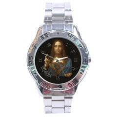 Salvator Mundi Leonardo Davindi 1500 Jesus Christ Savior Of The World Original Paint Most Expensive In The World Stainless Steel Analogue Watch by snek