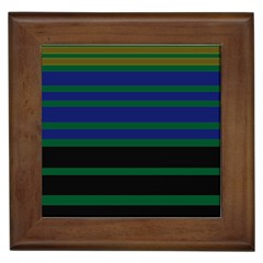 Black Stripes Green Olive Blue Framed Tile by BrightVibesDesign