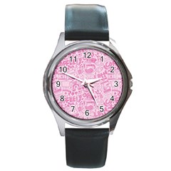 Coffee Pink Round Metal Watch by Amoreluxe