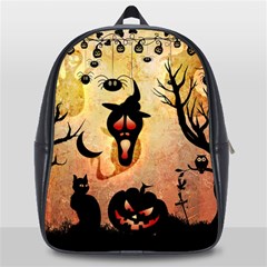 Funny Halloween Design, Pumpkin, Cat, Owl And Crow School Bag (large) by FantasyWorld7