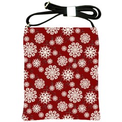 Snowflakes On Red Shoulder Sling Bag by bloomingvinedesign